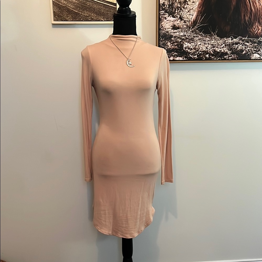 Elegant Nude Long Sleeve Dress